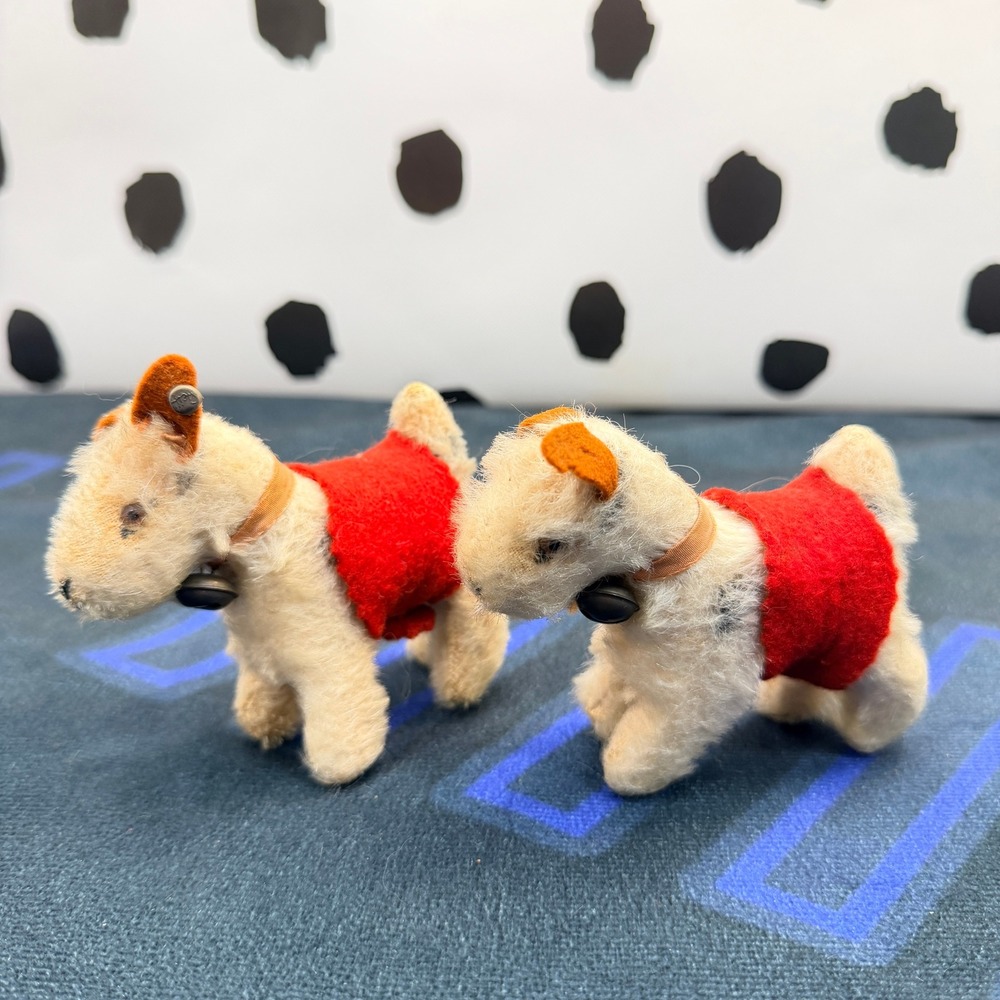 Vintage Steiff 1930s Fox Terrier Pair Miniature 8cm Mohair Dog